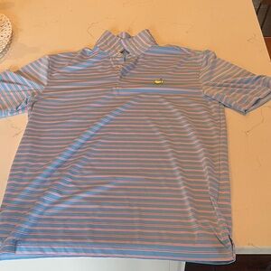 Masters Blue and Pink Striped Polo Shirt - Medium
